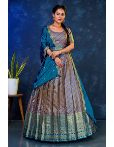 Wine Banarasi Silk Lehenga Choli For Women - Gajiwala