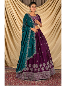 Wine Barbery Silk Lehenga Choli With Rangoli Dupatta - Gajiwala