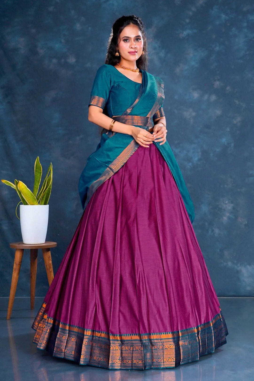 Wine Cotton Silk Lehenga Choli with Zari Work - Gajiwala