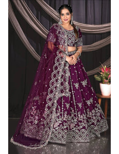 Wine Fendy Silk Embroidered Lehenga Choli For Women - Gajiwala