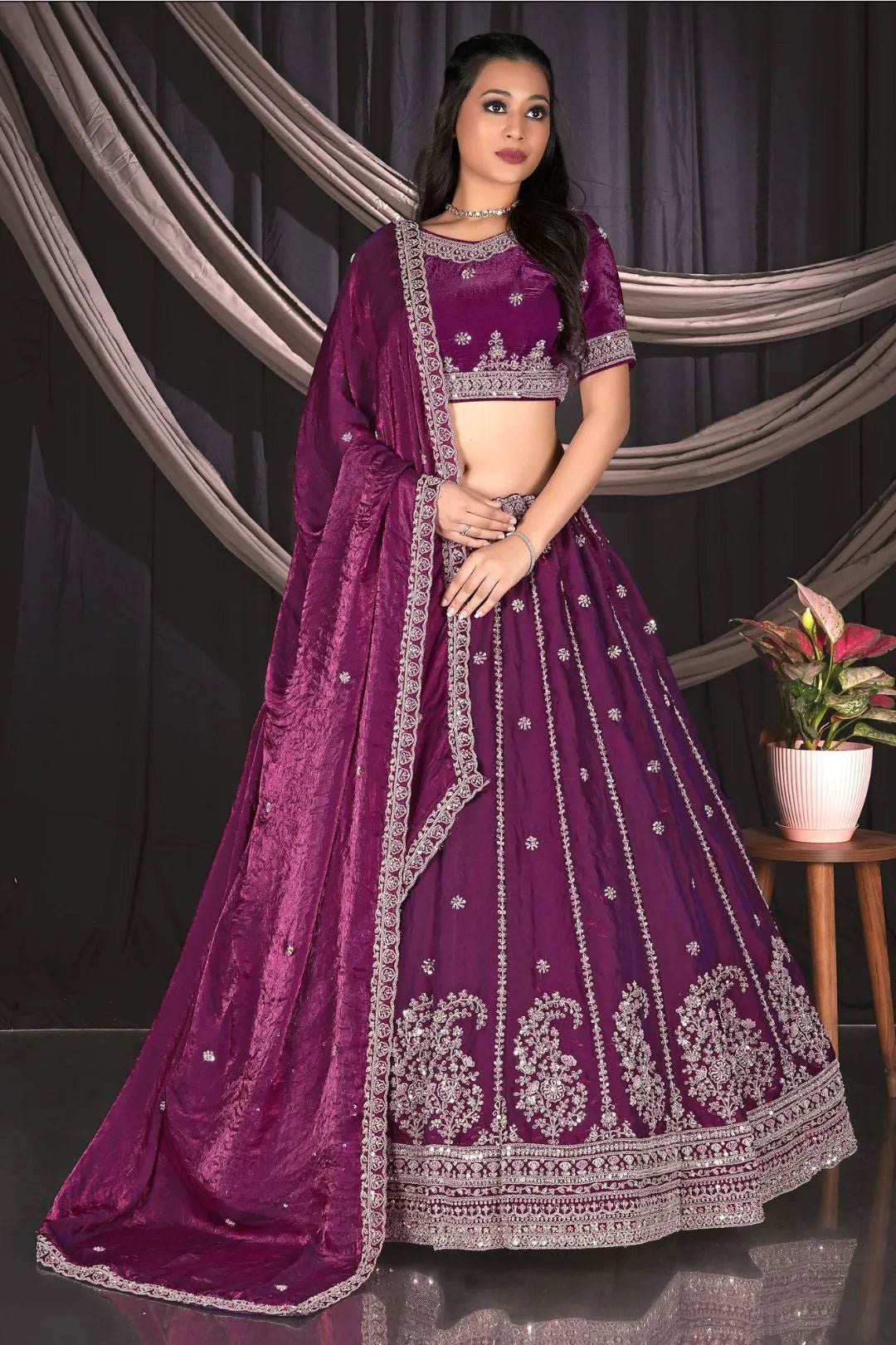 Wine Fendy Silk Lehenga Choli For Wedding Function - Gajiwala