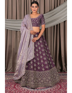 Wine Fendy Silk Semi - Stitched Lehenga For Women - Gajiwala