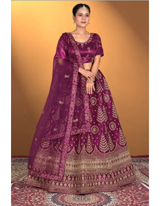 Wine Net Lehenga Choli For Women With Embroidery Work - Gajiwala