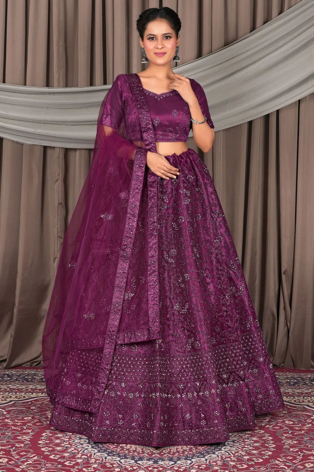 Wine Party Wear Net Lehenga Choli For Women - Gajiwala