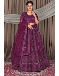 Wine Party Wear Net Lehenga Choli For Women - Gajiwala