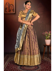 Wine Pure Two Tone Zari Tissue Lehenga Choli with Zari Work - Gajiwala