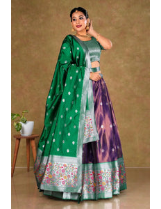 Wine Simar Chiffon Lehenga Choli with Banarasi Dupatta - Gajiwala