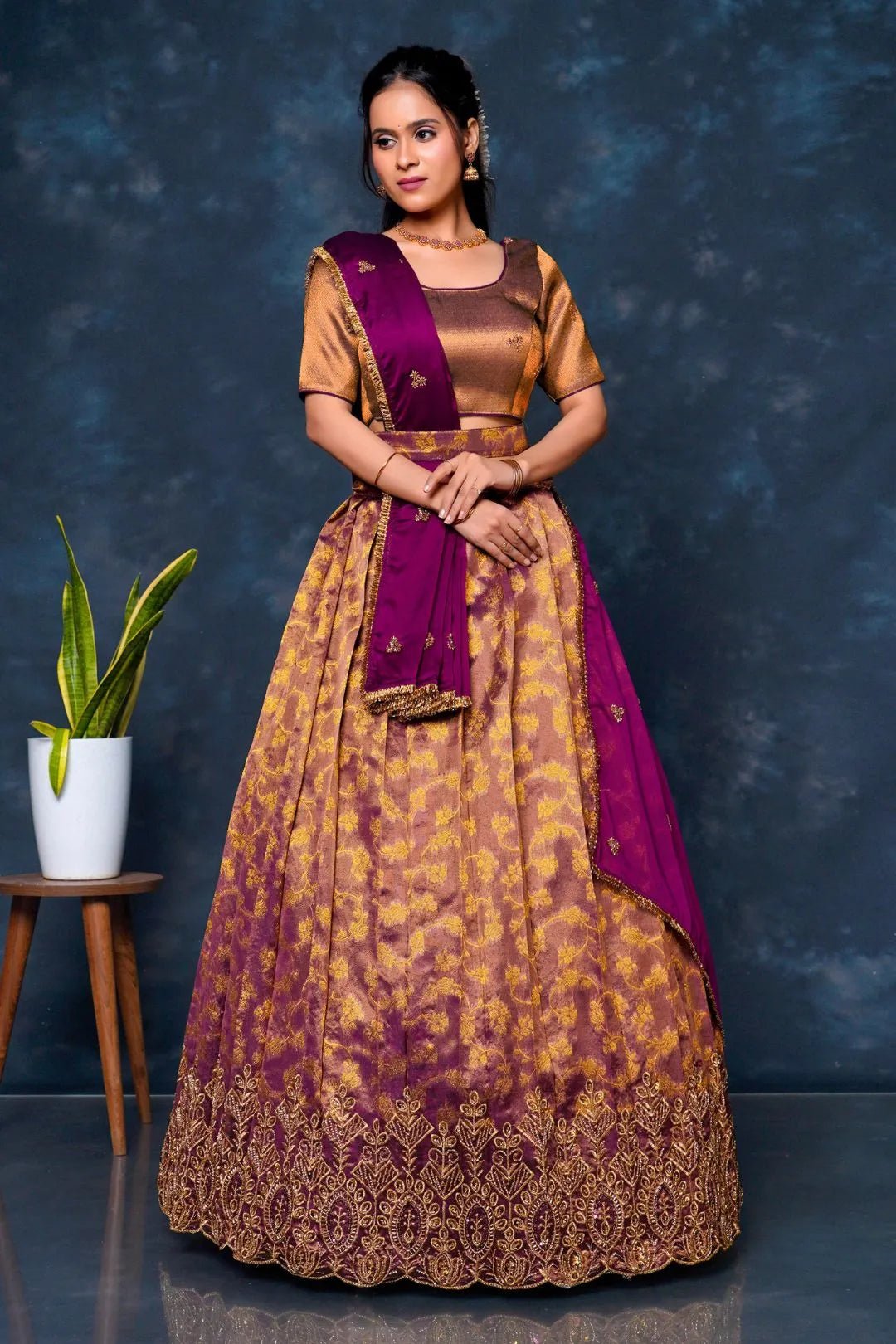 Wine Tissue Silk Lehenga Choli With Zari Woven - Gajiwala