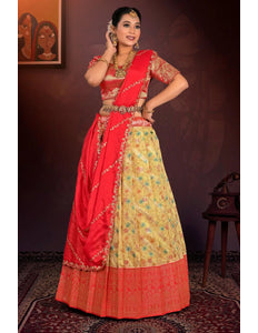 Yellow Digital Print Banglori Slub Lehenga Choli For Women - Gajiwala