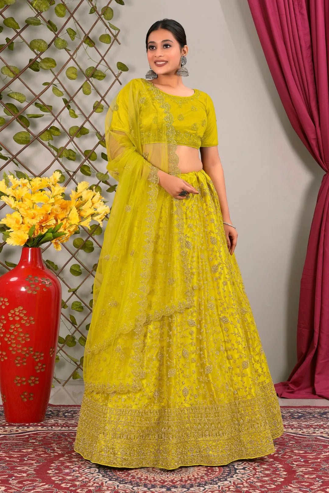 Yellow Latest Net Lehenga Choli Set Wedding - Gajiwala