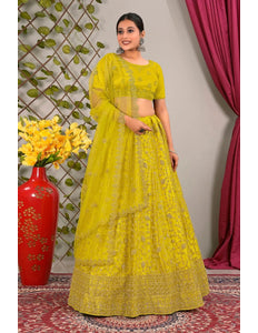 Yellow Latest Net Lehenga Choli Set Wedding - Gajiwala