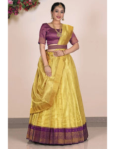 Yellow Tissue Silk Casual Lehenga Choli For Women - Gajiwala
