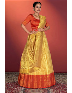 Yellow Tissue Silk Pattu Half Saree With Zari Woven - Gajiwala
