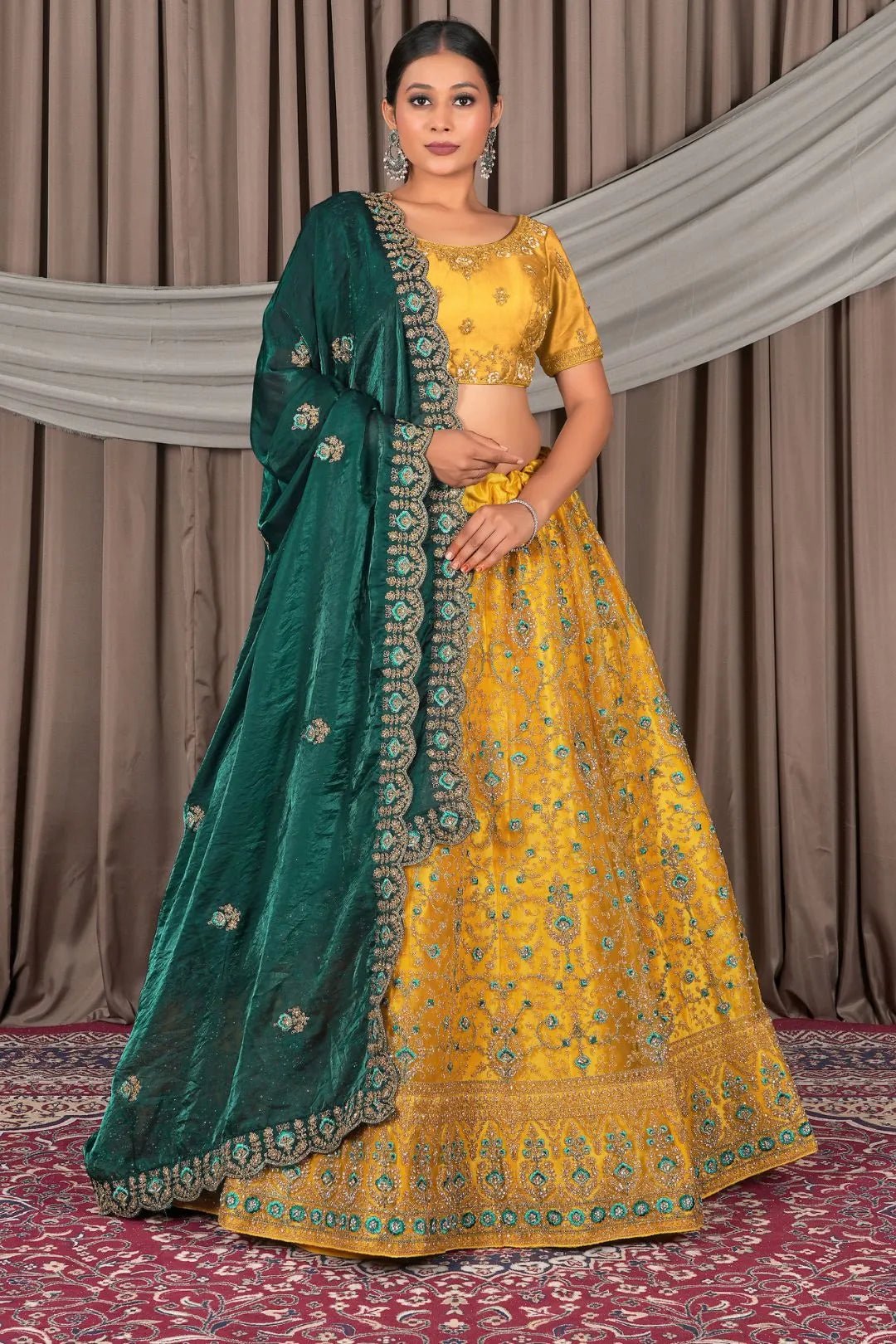 Yellow Wedding Wear Embroidered Net Lehenga Choli For Women - Gajiwala