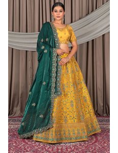 Yellow Wedding Wear Embroidered Net Lehenga Choli For Women - Gajiwala