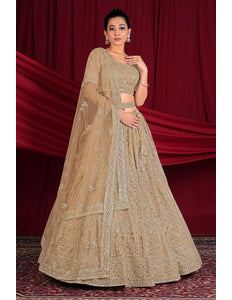 Beige Embroidered Net Designer Lehenga Choli For Events