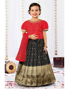 Black Festive Lehenga Choli Set with Red Embroidered Blouse