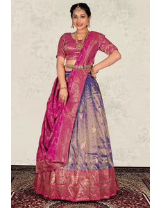 Blue Banarasi Jacquard Silk Zari Work Lehenga Choli For Women