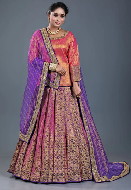 Blue Banarasi Silk Lehenga Choli For Women With Net Dupatta