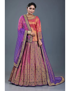 Blue Banarasi Silk Lehenga Choli For Women With Net Dupatta