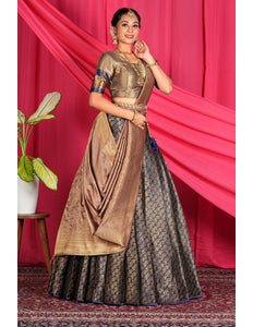 Navy Blue Banarasi Silk Lehenga Choli For Wedding Function