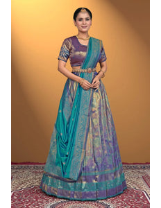 Blue Designer Banarasi Silk Lehenga Choli For Girls