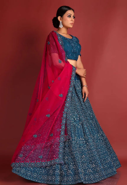Blue Designer Net Lehenga Choli For Women in Party Wear
