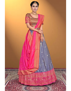 Blue Self Jacquard Silk Zari Work Lehenga Choli For Women