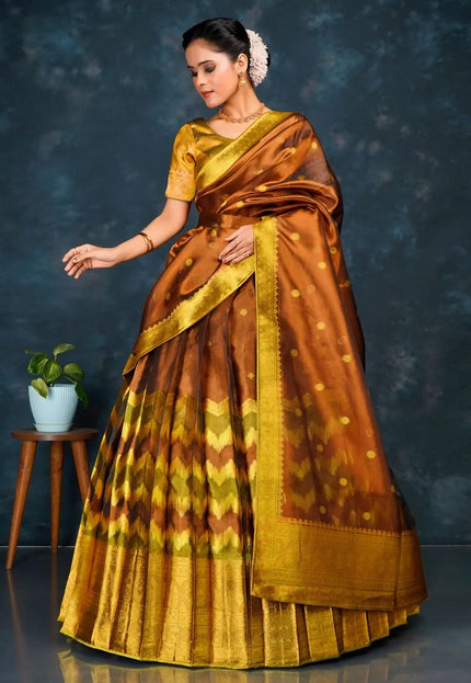 Bronze Tissue Silk Half Saree With Dupatta For Women