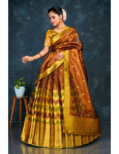 Bronze Tissue Silk Half Saree With Dupatta For Women
