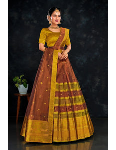 Bronze Tissue Silk Zari Work Half Saree For Women