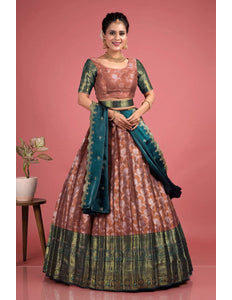 Brown Silk Zari Work Lehenga Choli With Dupatta For Women
