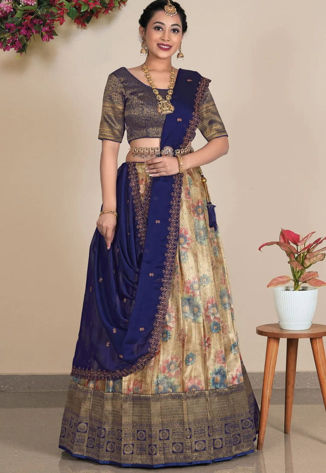 Chiku Banarasi Jacquard Digital Lehenga Choli For Women