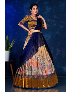 Chiku Banarasi Silk Digital Print Half Saree For Women