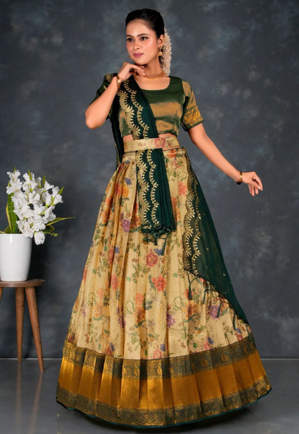 Chiku Banarasi Silk Lehenga Choli With Digital Print