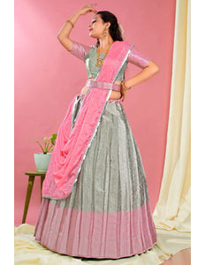 Chiku Banarasi Silk Pattu Half Saree With Zari Work