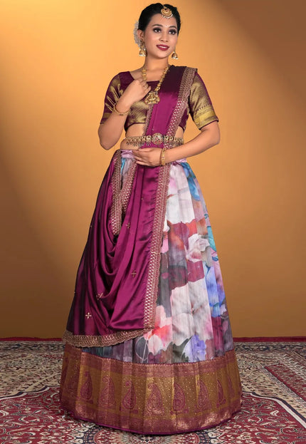 Chiku Banglori Slub Digital Printed Lehenga Choli With Dupatta