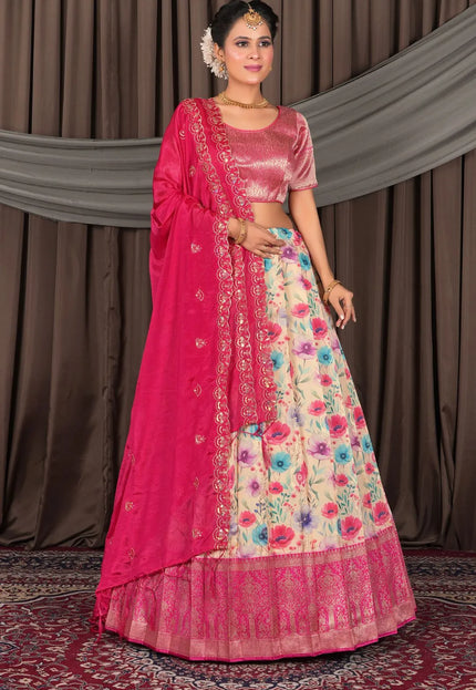 Chiku Banglori Slub Semi-Stitched Lehenga For Women
