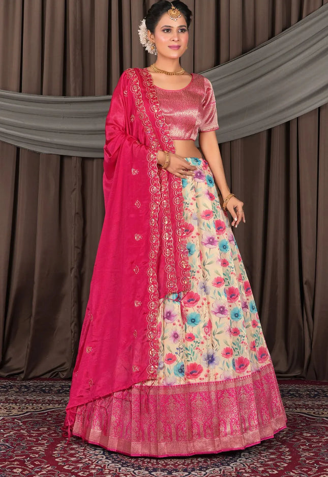 Chiku Banglori Slub Semi-Stitched Lehenga For Women