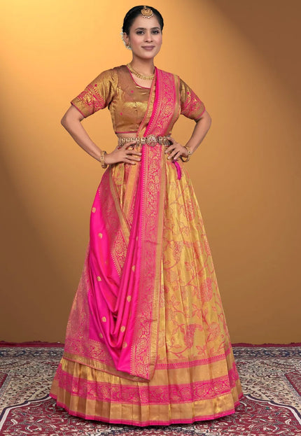 Chiku Designer Banarasi Silk Lehenga Choli For Girls