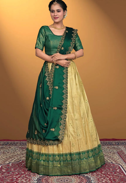Chiku Designer Self Jacquard Lehenga Choli With Rangoli Dupatta