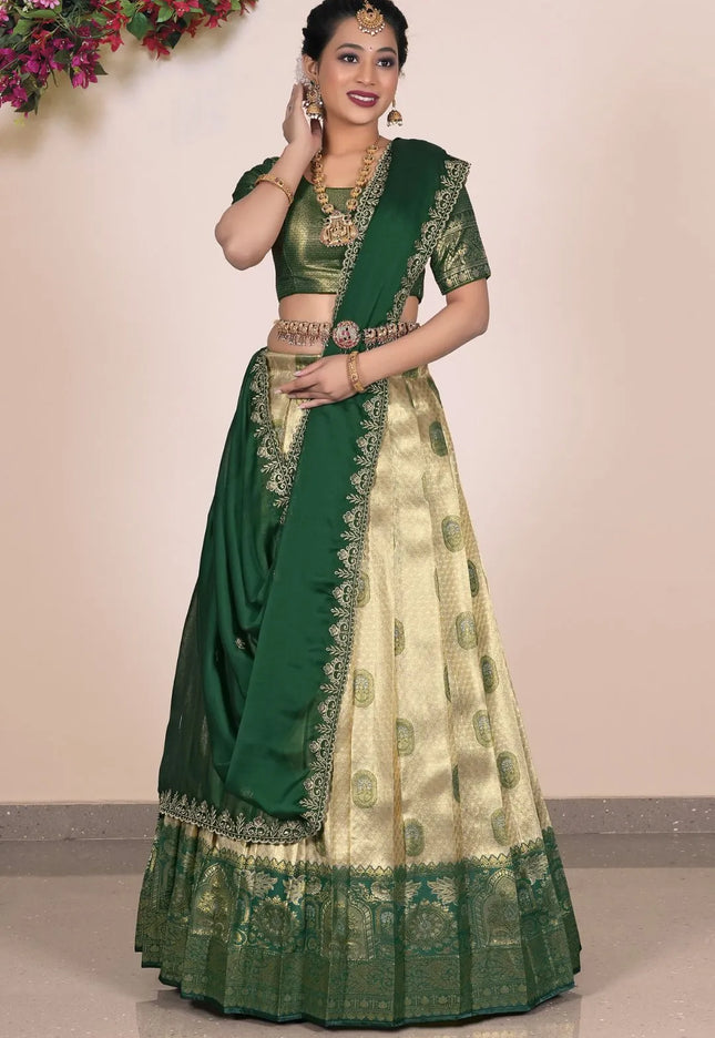 Chiku Designer Self Jacquard Lehenga Choli With Rangoli Dupatta