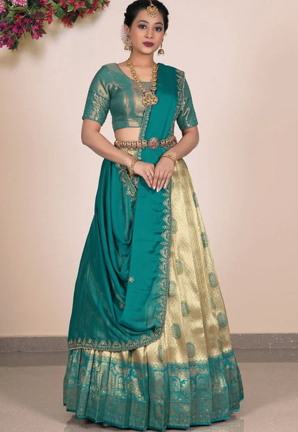 Chiku Designer Self Jacquard Lehenga Choli With Rangoli Dupatta