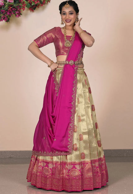 Chiku Designer Self Jacquard Lehenga Choli With Rangoli Dupatta