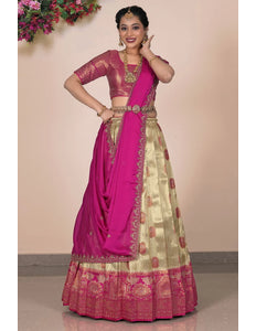 Chiku Designer Self Jacquard Lehenga Choli With Rangoli Dupatta