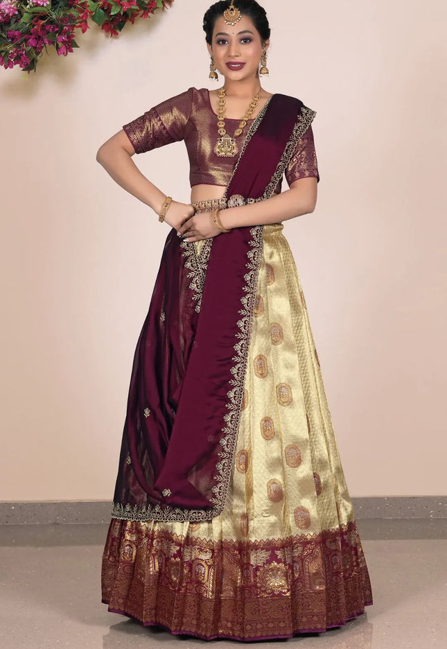 Chiku Designer Self Jacquard Lehenga Choli With Rangoli Dupatta