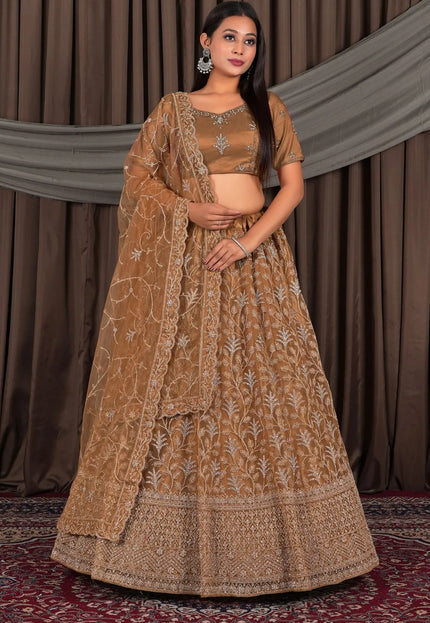 Chiku Party-Wear Embroidered Net Lehenga Choli For Wedding