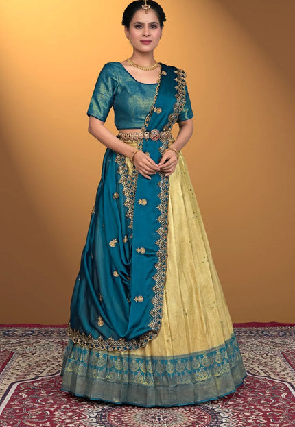 Chiku Designer Self Jacquard Lehenga Choli With Rangoli Dupatta