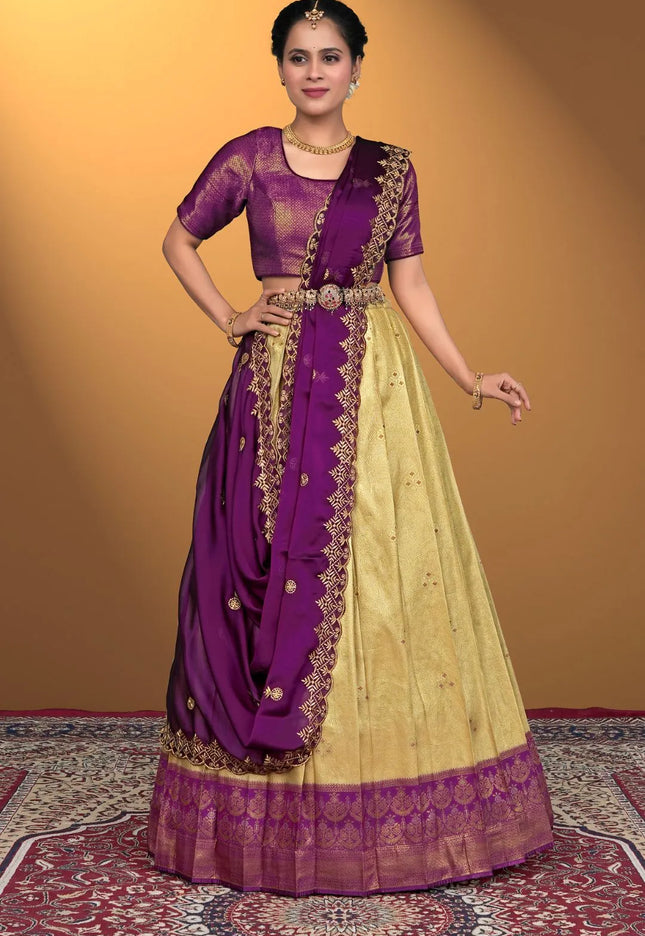 Chiku Designer Self Jacquard Lehenga Choli With Rangoli Dupatta