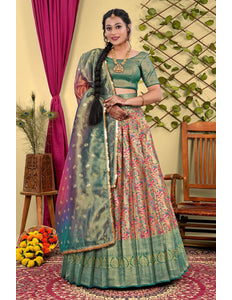 Chiku Banarasi Silk Lehenga Choli With Floral Zari Work